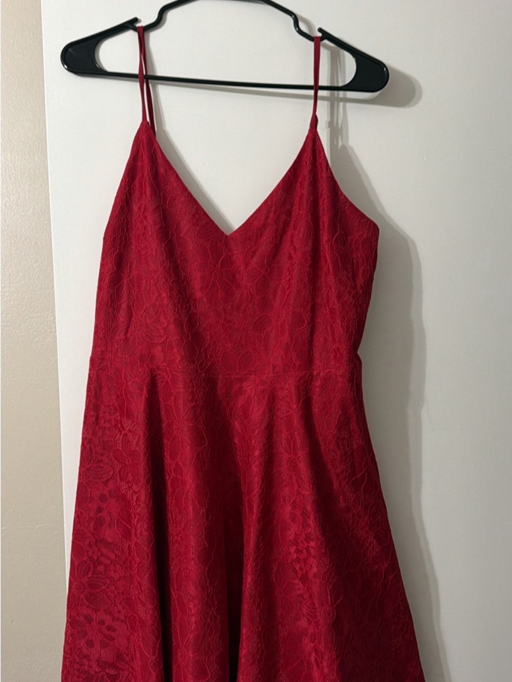 Lulu's Red Lace V-Neck Spaghetti Strap Mini Dress